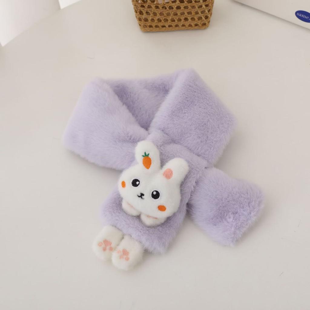 Boys Girls Winter Scarfs Thick Plush Cross Children's Scarf Baby Bib Cute Cartoon Rabbit Faux Fur Neck Protection Warm Shawl