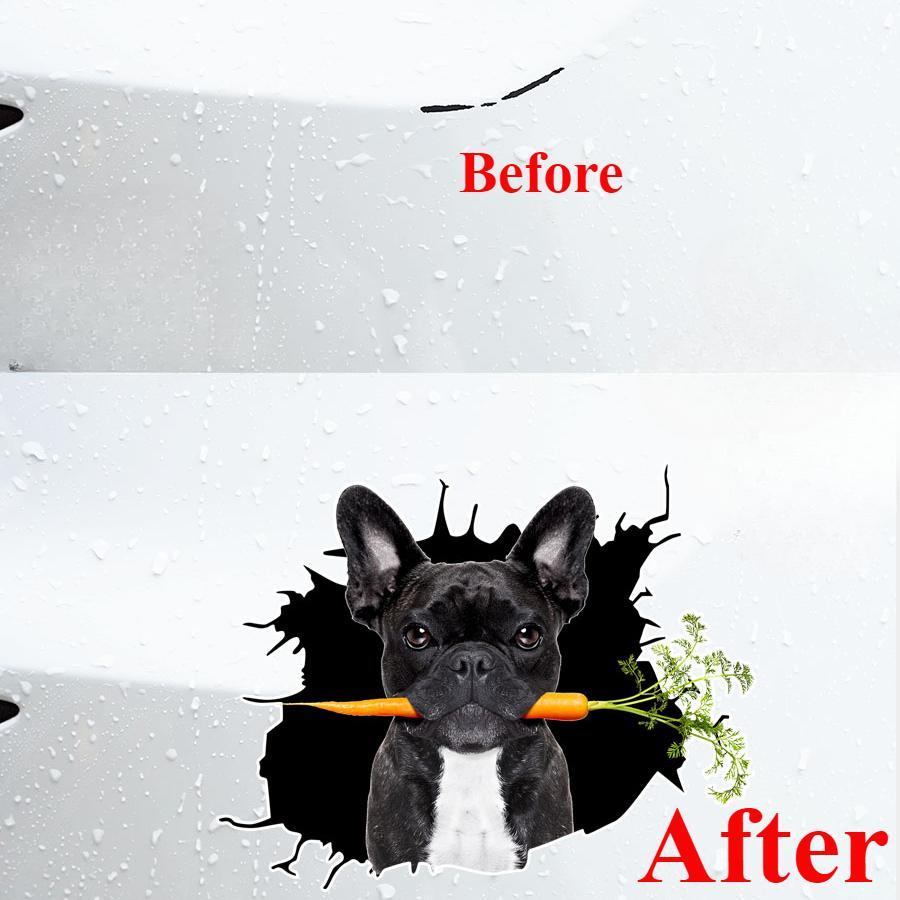 1pc Hole Bulldog Car Stickers Personalized Auto Body Bumper Decals Creative Cartoon Cover Scratches Waterproof Animal Decoration