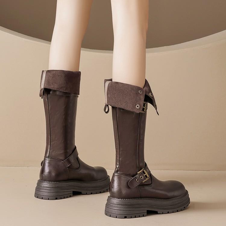Boots Women's Boots 2025 New Autumn and Winter Brown Platform Western Boots Boots Long Boots Maillard Tall Knight Boots