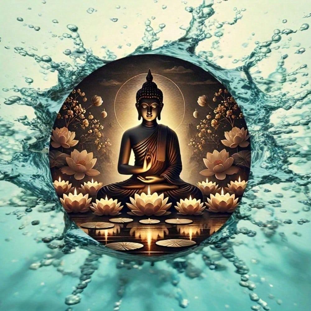 20x20cm Round Lotus Buddha Glow Metal Sign Wall Art Home Decor Indoor Outdoor
