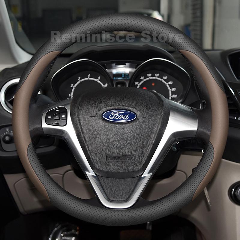 Leather Car Steering Wheel Cover for Ford Fiesta MK6 MK7 ST 2002-2024 Focus Auto Steering Wheel Cover Ford Fiesta Accessories