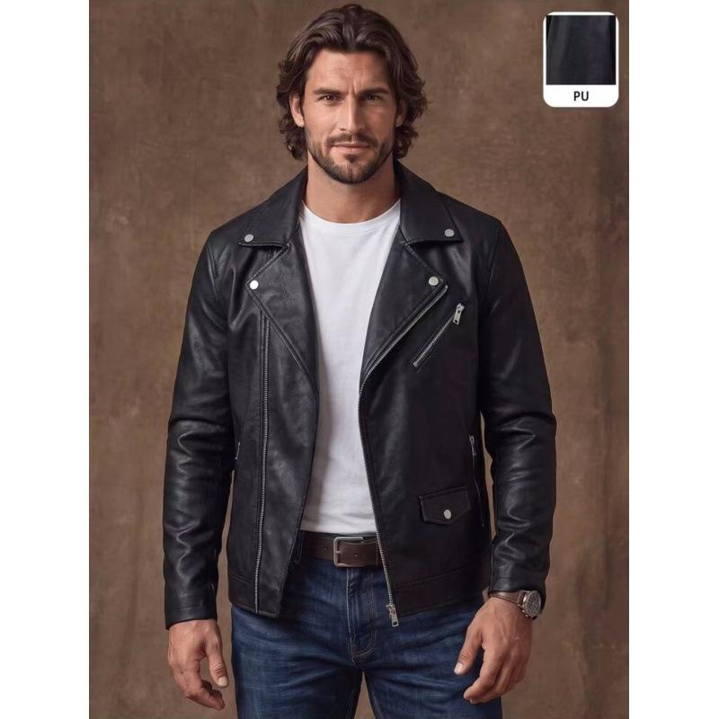 European and American style men's PU leather jacket locomotive jacket lapel oblique zipper jacket autumn casual men's clothing
