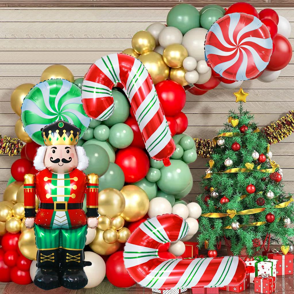125 Stück Weihnachten Bogen Girlande Ballons, Weihnachten Zuckerstangen Nussknacker Weihnachten Neujahr Party Dekoration