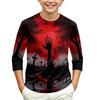 Children's Halloween Print Round Neck Three-Quarter Sleeve Top for Casual Everyday Wear