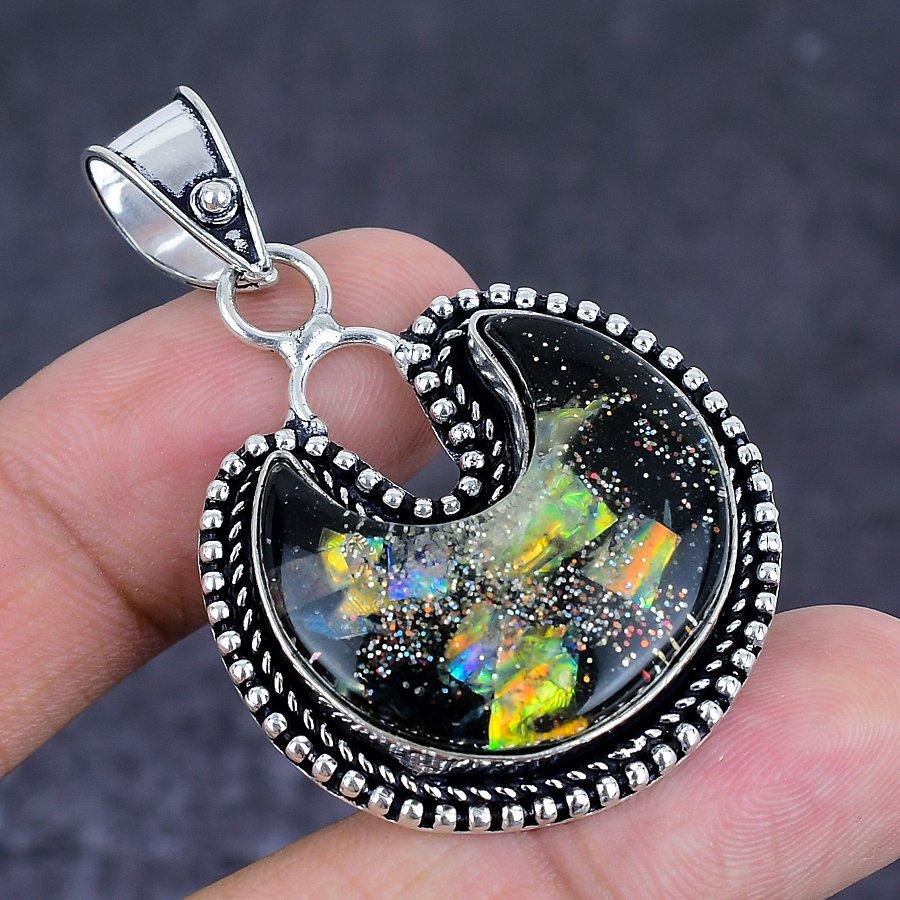 Natural Dichroic Glass Gemstone 925 Sterling Silver Jewelry Pendant 2.17" r6U94