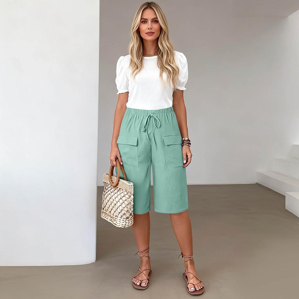 Women's Casual And Fashionable Color Loose Pants With Pocketes