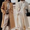 Long Woolen Elegant Coat Double Breasted Lapel Woolen Suit Jacket Long Sleeve Solid Color Female Clothing
