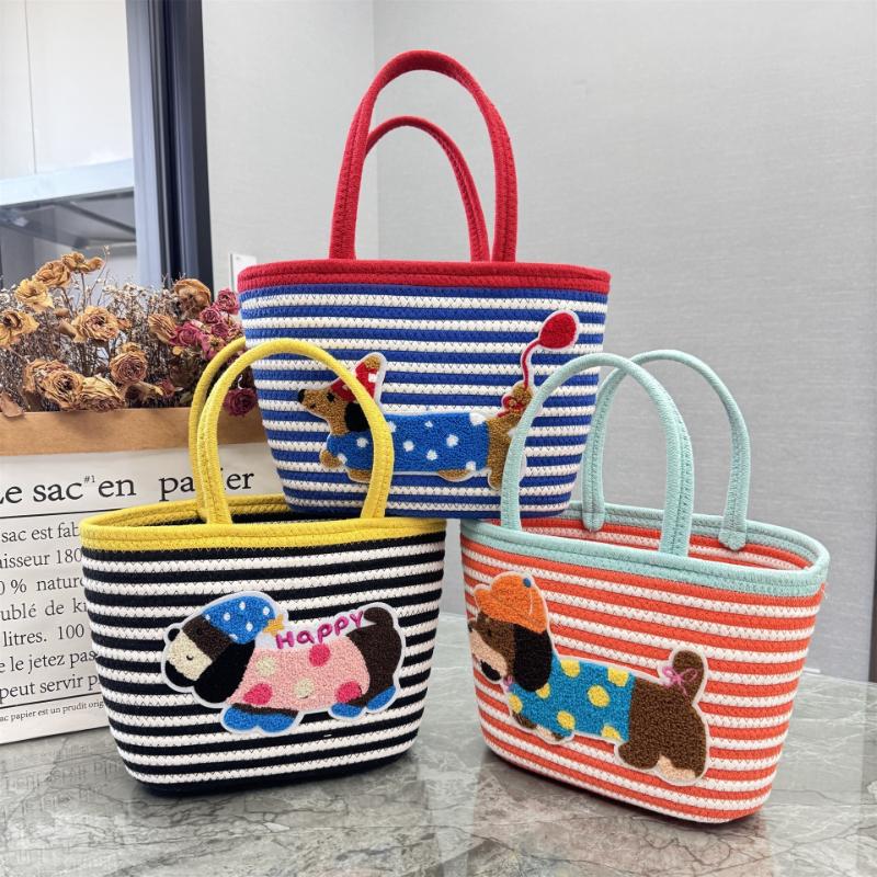 Outdoor Cotton Rope Dachshund Woven Bag Bucket Tote Bag Large Capacity Household Woven Shoulder Gift Basket Bag