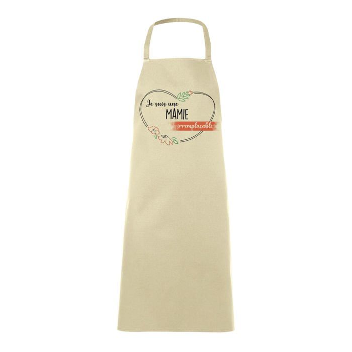 Tablier de cuisine - Mamie Irremplaçable - Impression France - Coton épais - Liens ajustables