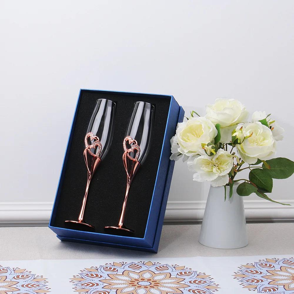 2pcs 200ml Wedding Champagne Glass Set Hearts Gold Toasting Flute Wine Glass Goblet Party Lover Anniversary Valentine's Day Gift