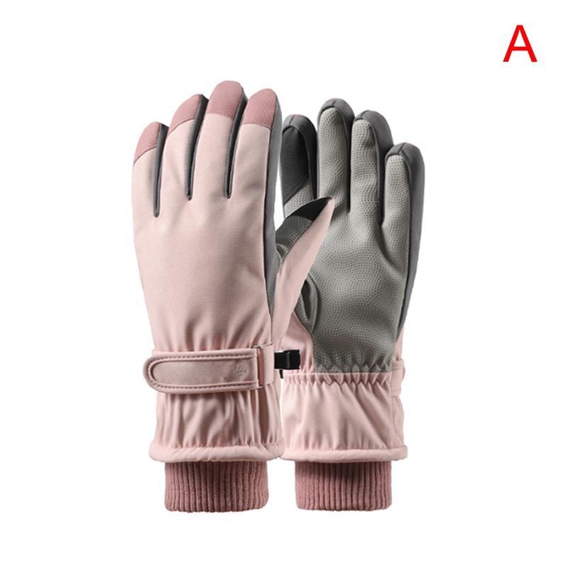 

Winter Women Snowboard Ski Gloves Non-slip Touch Screen Waterproof Snow Ski Fleece Warm Gloves Motorcycle Riding Thermal Glove B розовый
