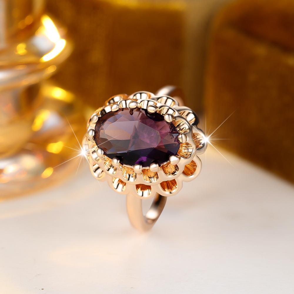 Elegant Oval Purple Zircon Finger Rings for Women Wedding Party Fashion Jewelry