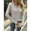 Women S V Neck Long Sleeve Striped T Shirt Casual Street Style