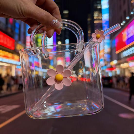 Skleněný hrnek ve tvaru kabelky 750 ml Průhledný Kreativní termohrnek na džusy Koktejly Ledovou kávu Roztomilá skleněná peněženka Dekorativní akvarium Váza Kabelkové vázy na párty