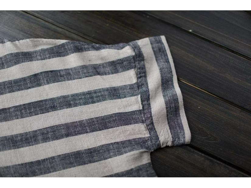 2024 Spring Ethnic-Style Mid-Length Striped Cotton Linen Dress for Women