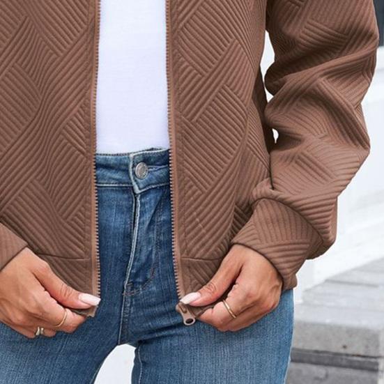 Women Coat Stand Collar Long Sleeve Zipper Closure Baseball Jacket with