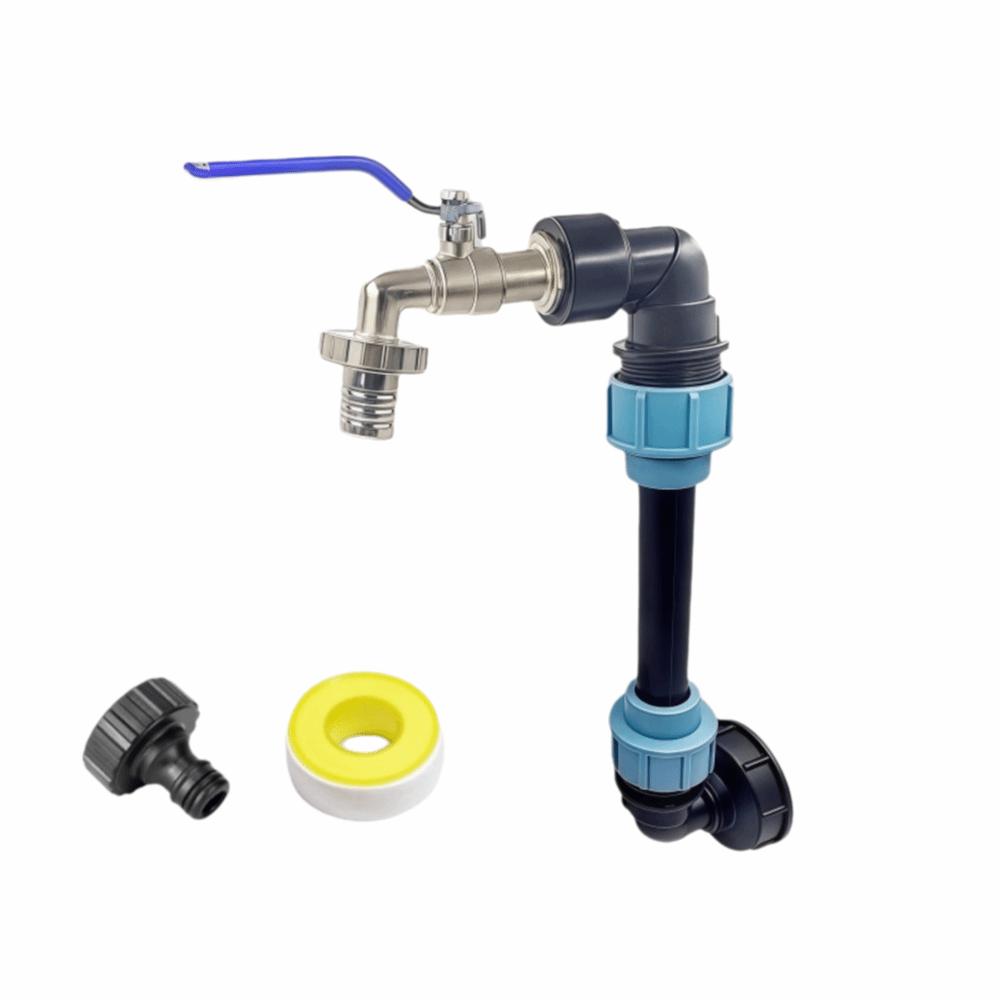 Gooseneck Outlet Tap IBC Tank Gooseneck Metal Faucet IBC Ton Bucket Adapter Rain Barrel Blue grip handle