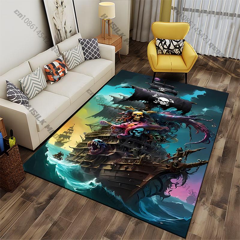 Pirate Ship with Menacing Creatures Carpet Yoga Living Room Room Decor Children's Crawling Mat Doormat Area Rug Games Mat