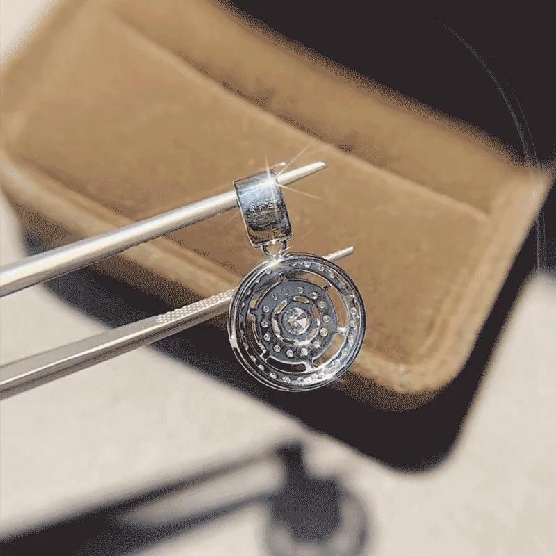 Huitan Circle Design Lady Pendant Necklace Silver Color Inlaid Shining CZ Elegant Wedding Engagement  Accessories Jewelry