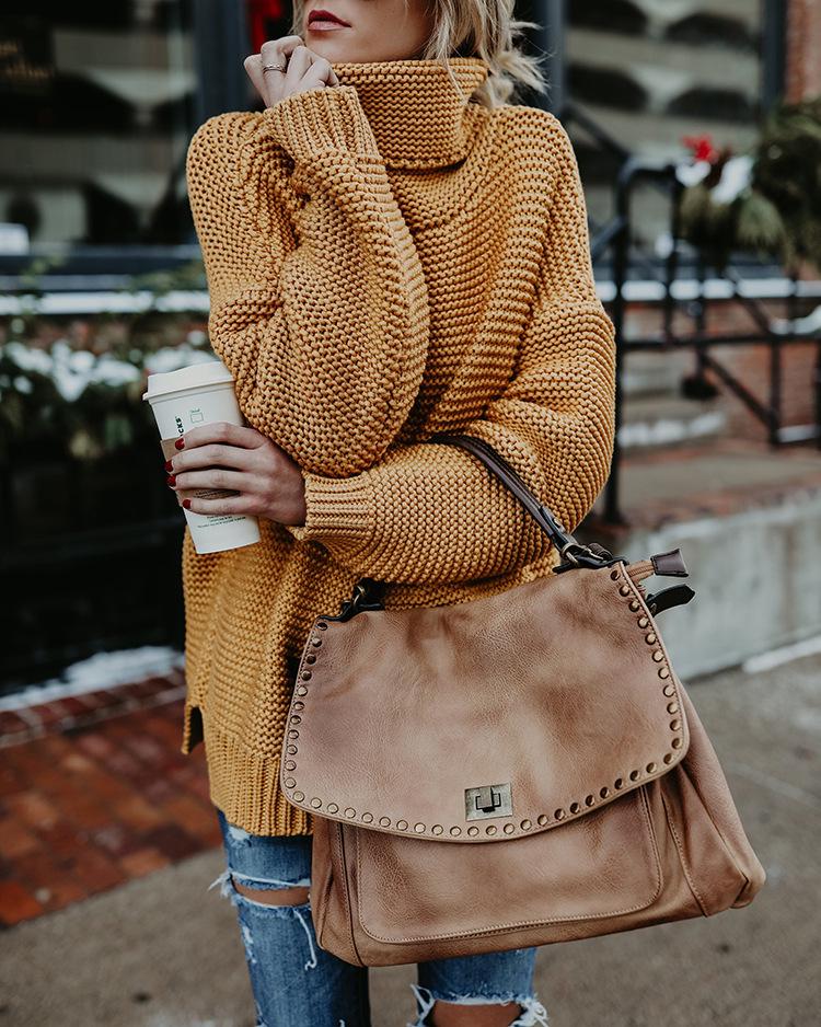 2026 Autumn/Winter Women's Thick Yarn High Neck Long Sleeve Knit Pullover Sweater