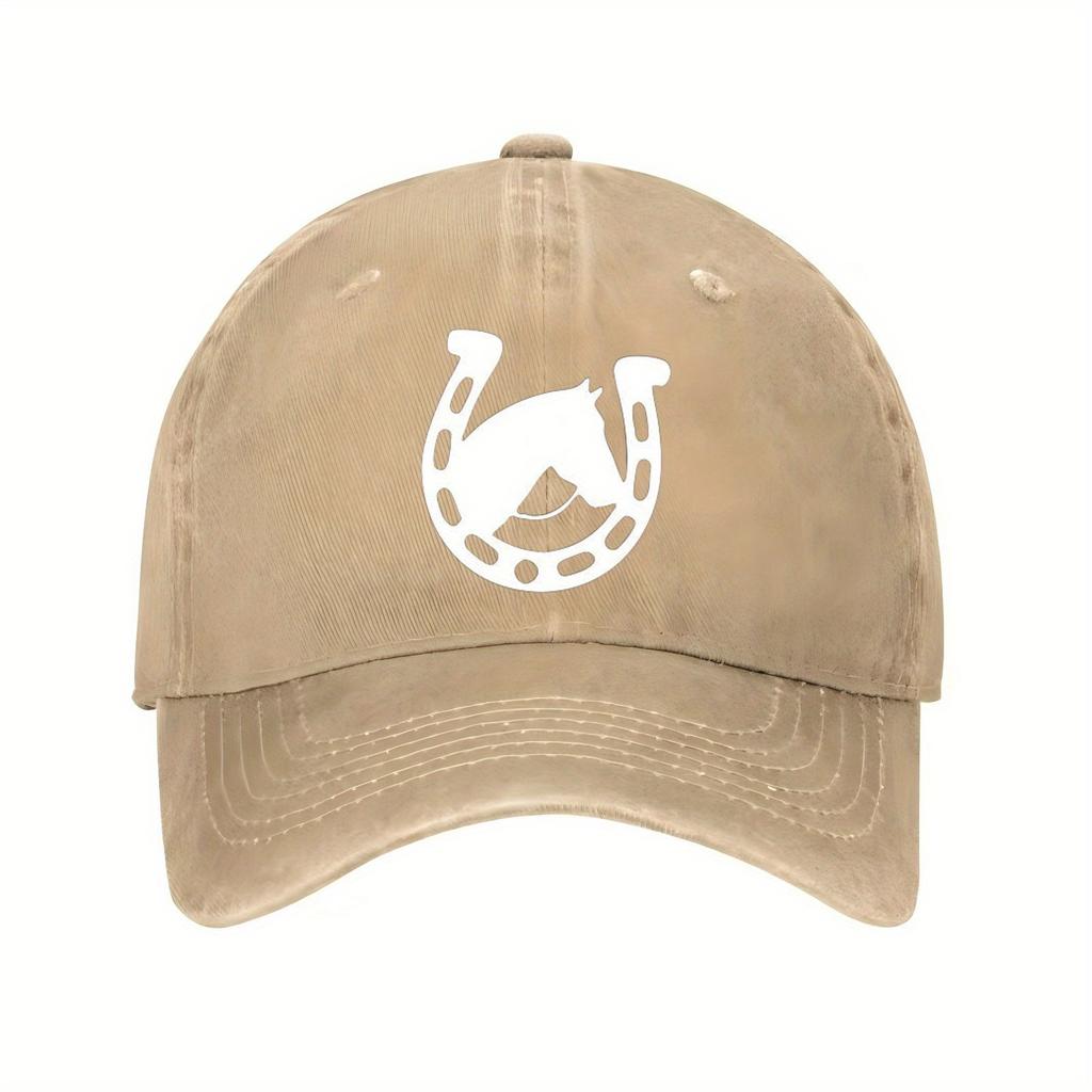 Horse Head Horseshoe Graphic Baseball Cap Cotton Adjustable Casual Outdoor Sporty Unisex Hat