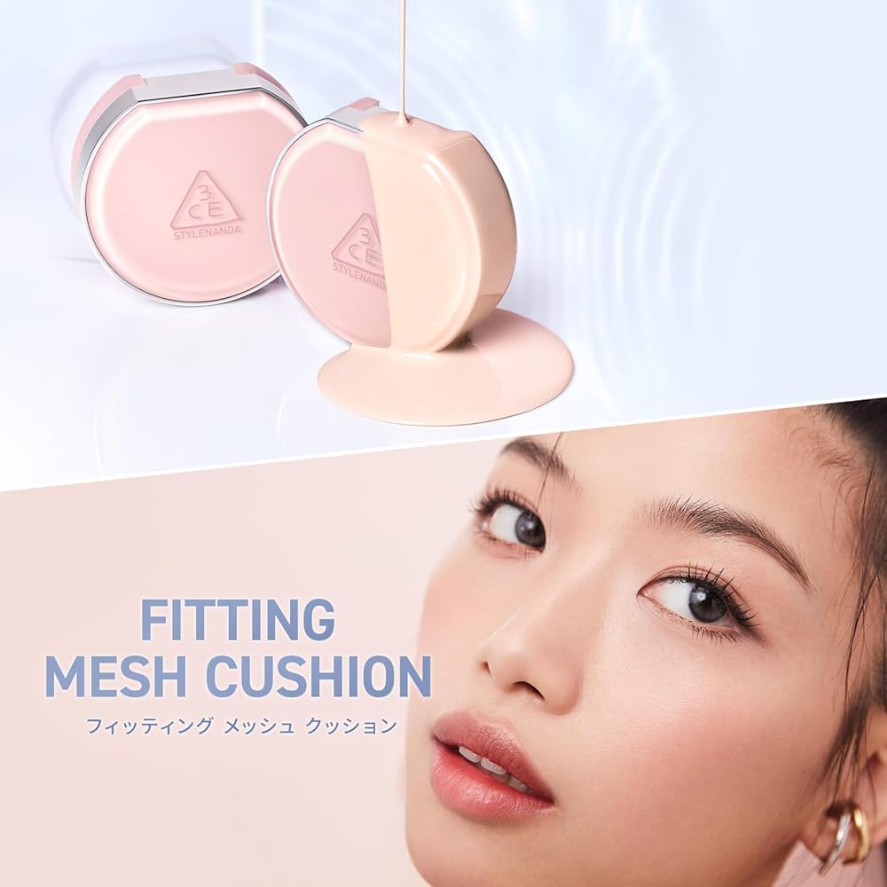 3CE Fitting Mesh Cushion P01 Bright Pink 82% Serum Infused Semi-Matte UV Protection Cushion Foundation