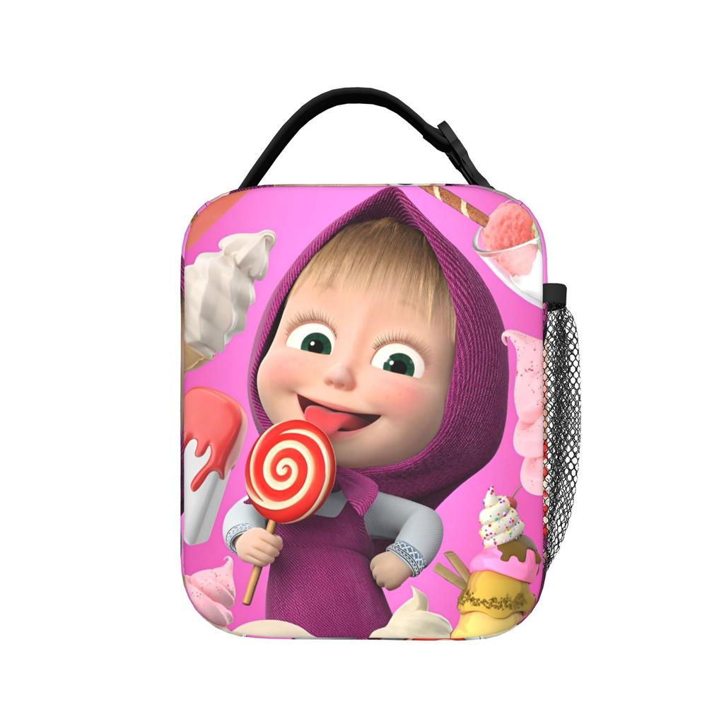Charming Comic M-Masha Plus Bear Heat-keeping Meal Tote High Capacity Lunch Container Thermal Bag Tote Lunch Box Beach Open-air