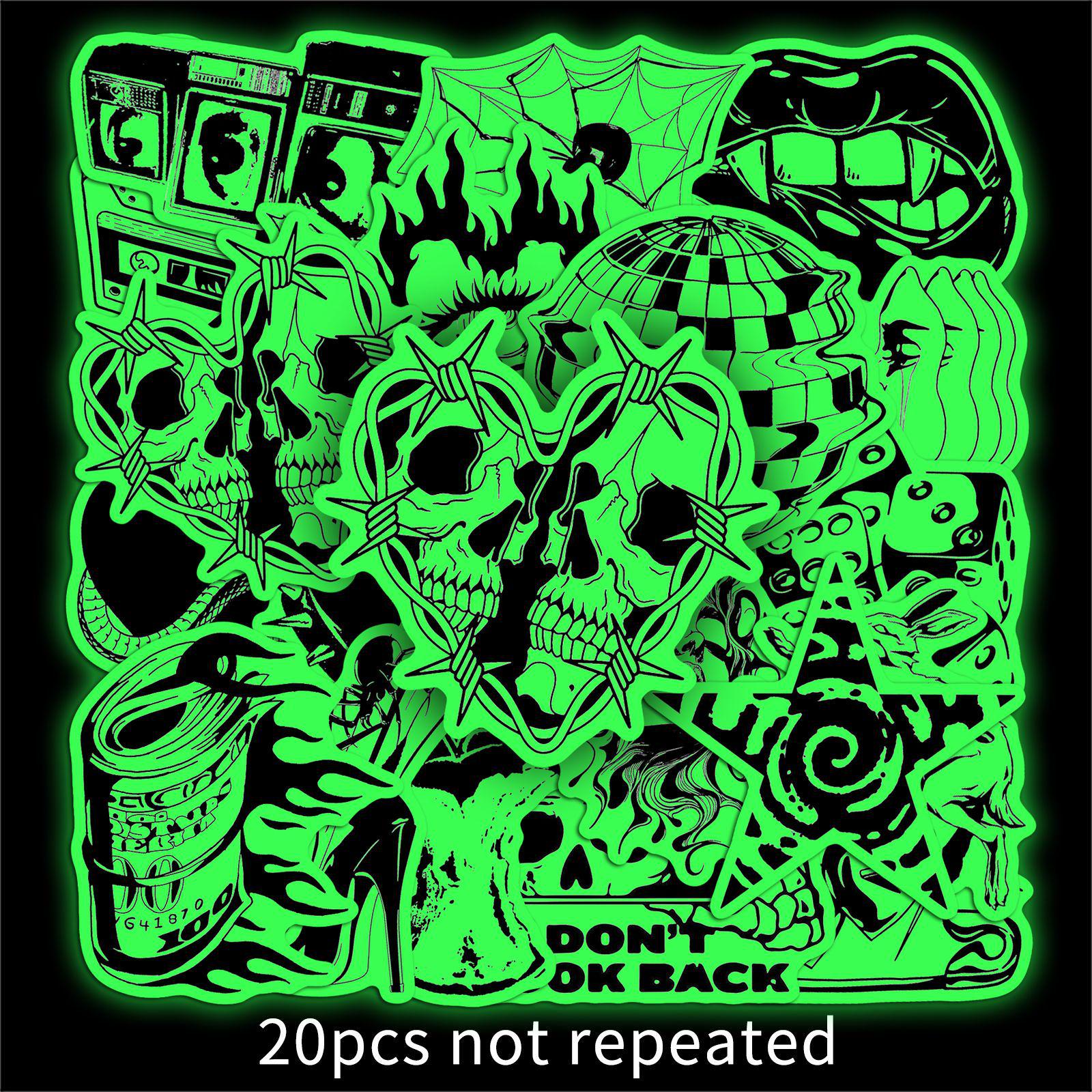 20 Luminous Glow Waterproof Graffiti Stickers for Walls and Refrigerators