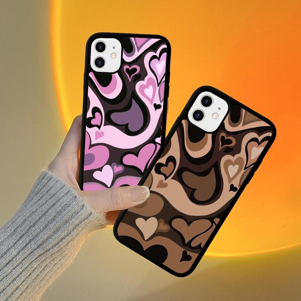 Heart Circle Phone Case Silicone PC+TPU For For iPhone 11 12 13 14 15 16 Plus Pro Max Cover
