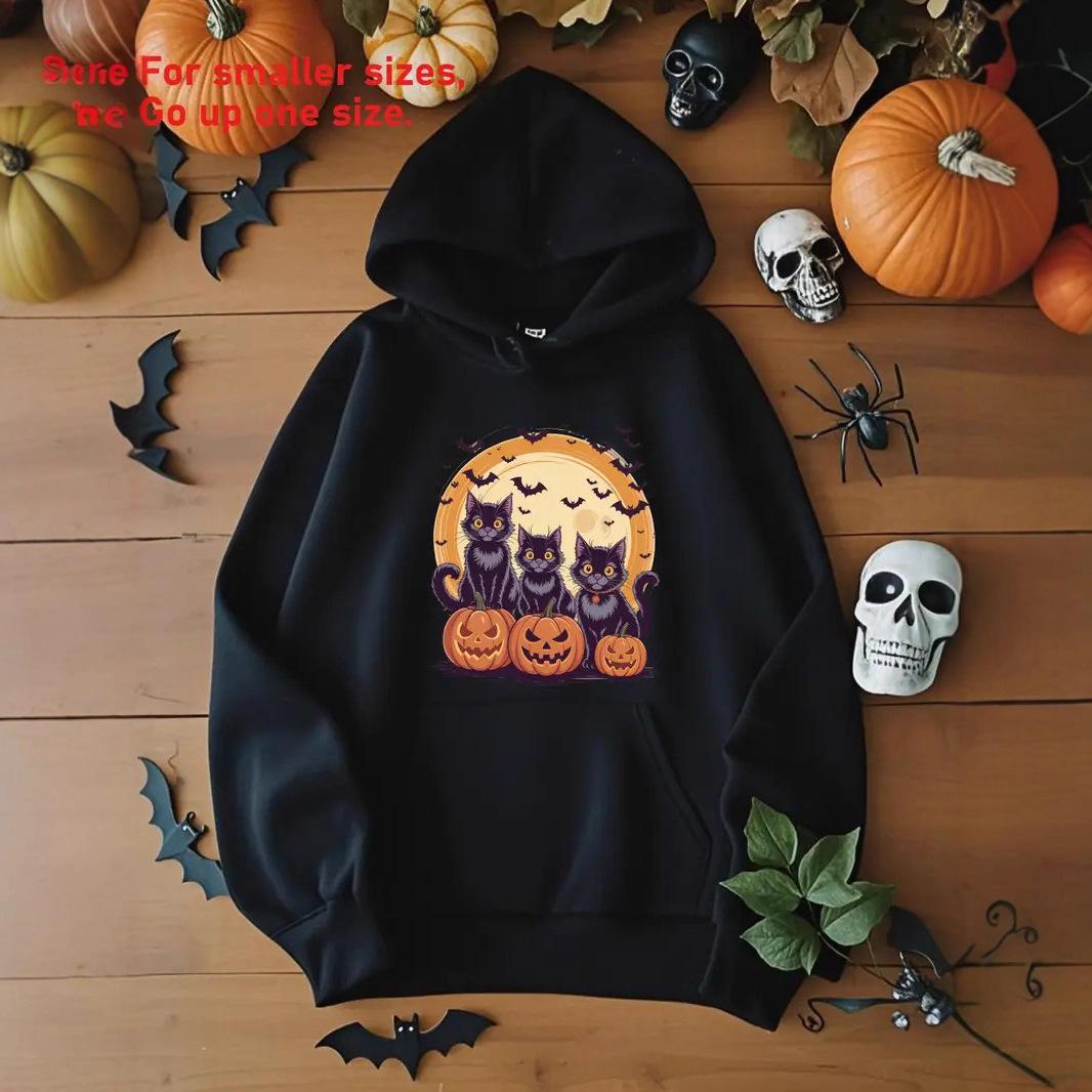 

Ladies Spring Autumn Casual Hooded Long Sleeve Big Pocket Halloween Pumpkin Cat Printed Pullover Hoodies Sweatshirt Top 5XL