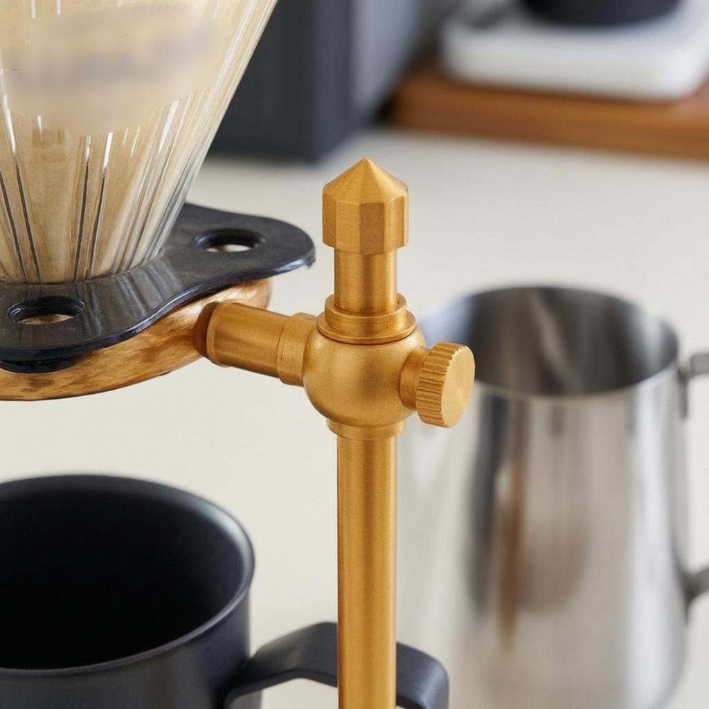 Manual Coffee Dripper Stand Solid Wood Colored Metal Wooden Holder