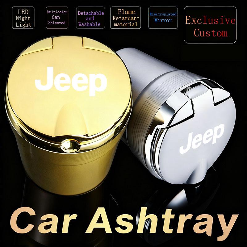 Portable Car LED Ashtray Universal Auto Ashtray Cigarette Ash Sticker For Jeep Renegade Wrangler Cherokee Compass Accessories AJX1