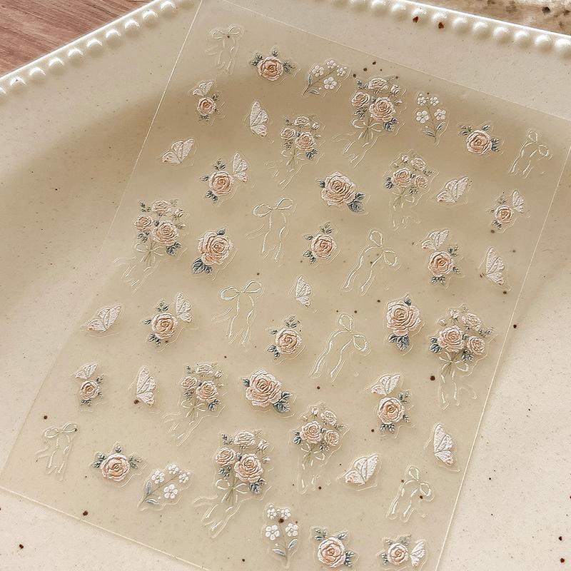 

Наклейки для ногтей в стиле ретро с розами, самоклеящиеся 3D-наклейки для ногтей с розами, дизайн бабочек, принадлежности для ногтей для самостоятельного декора ногтей в стиле роз светло-коричневого