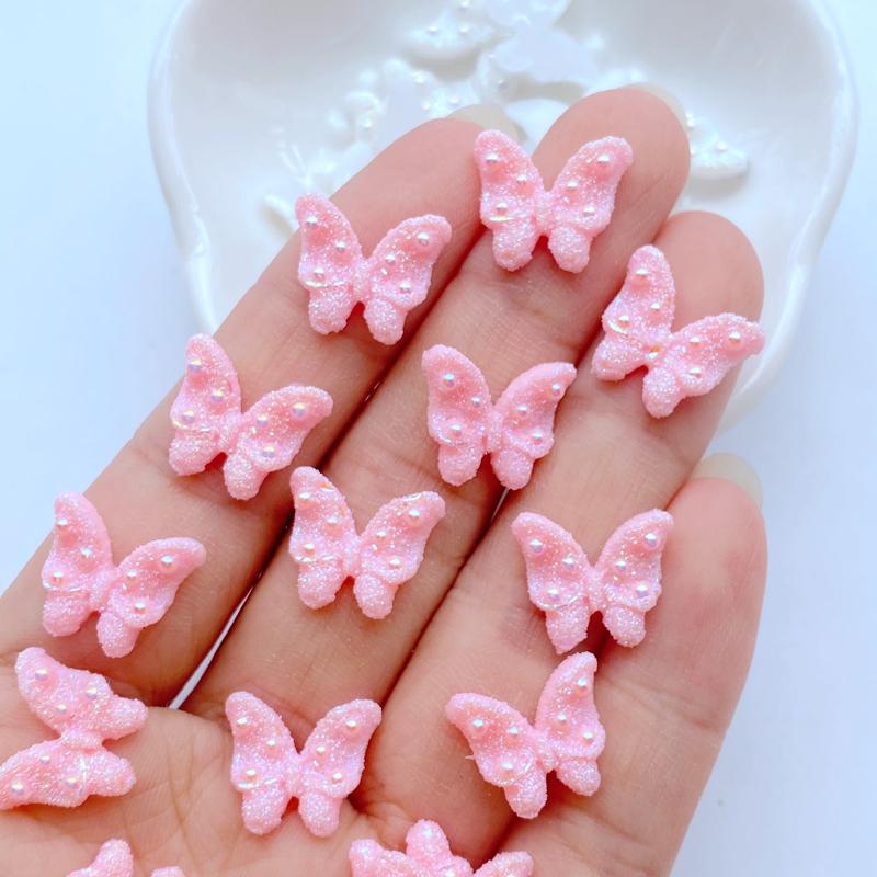 50Pcs New Cute Mini 12*14mm Shiny Butterfly Flat Back Resin Nail Enhancement  Jewelry Craft Decoration Accessorie