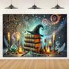 2D Mystical Magic Backdrop, Wizard Hat, Spell Books & Alchemy Symbols Party Background