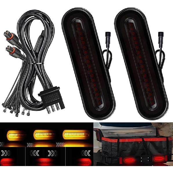BlyilyB Oval Cargo Carrier Stop Turn Signals Tail Light Light Kit With Waterproof 4 Pin Grommets Wire Harness For Luggage Rack (Pack Of 2)