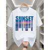 European Sizes Boys T Shirt Casual Trendy Sunset Ocean Beach Wave Horizon Sky Colorful Print Kids Wear for Boys Summer Daily Sport Holiday Outfit