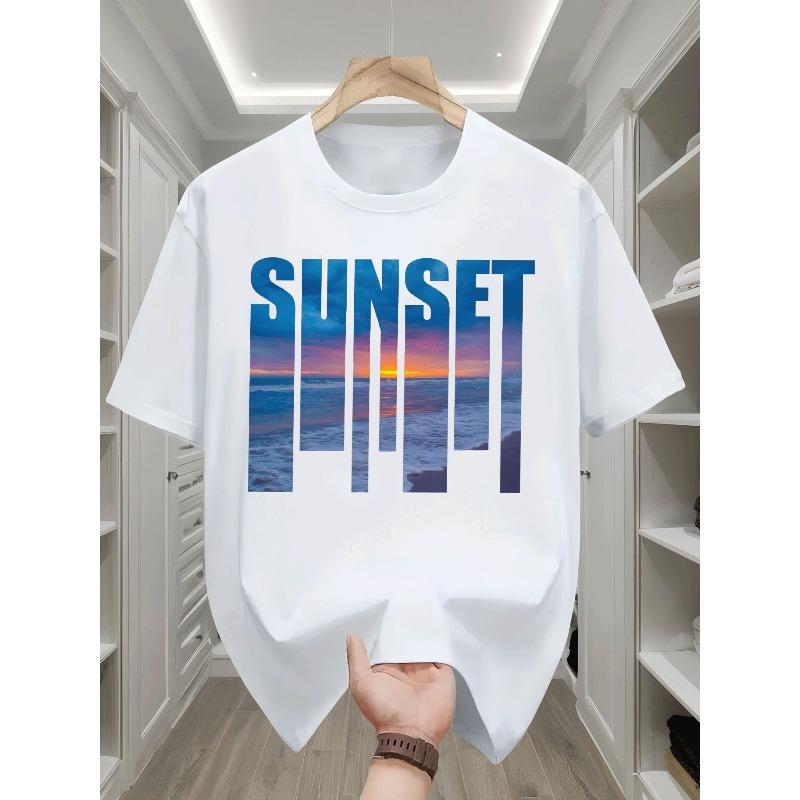 European Sizes Boys T Shirt Casual Trendy Sunset Ocean Beach Wave Horizon Sky Colorful Print Kids Wear for Boys Summer Daily Sport Holiday Outfit