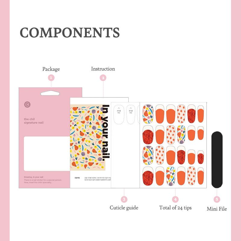 Glam Shell&Glitter Nail Stickers 24pcs | Self-Adhesive Strips, Bold Chic Mix, Quick 5-Min Manicure
