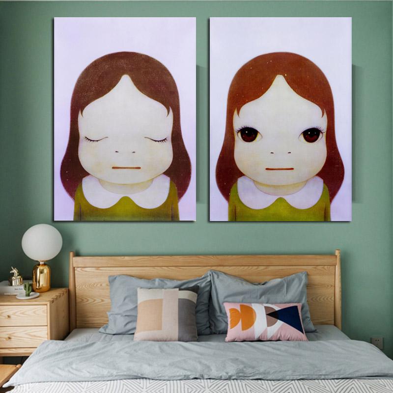 Yoshitomo Nara Cute Cartoon Girl Canvas Painting Sleepwalking Doll Drawing Japanese Wall Pictures For Girl Kids Room Decoration No Frame