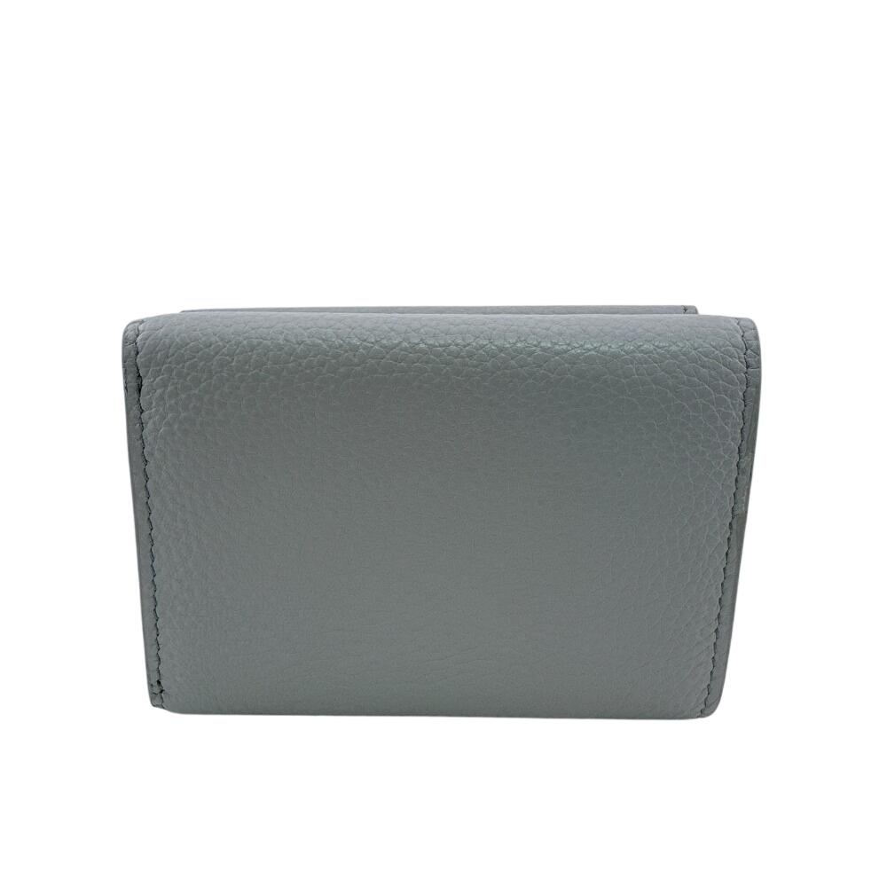 MIUMIU 5MH021 Compact wallet logo leather Tri-fold wallet blue leather Used