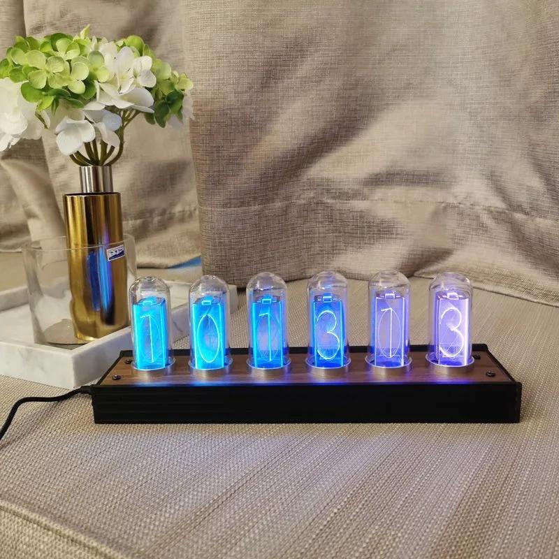 Digital Glass Nixie Tube Clocks LED Timepiece Calendar Mini Table Clocks Silent Modern Alarm Clock Bedside Table Watch Design