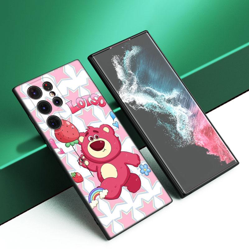 L-Lotso S-Jahodový medvídek Černý silikonový kryt na telefon Pro Samsung Galaxy S23 S21 S20 FE S24 S22 Ultra S10E S10 S9 S8 Plus
