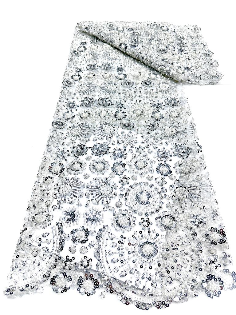 African Tulle Lace Fabric 2026 French Sequins Fabric Sewing Embroidery With Beads Lace Tulle Mesh Nigeria Dress 5 Yards Sewing