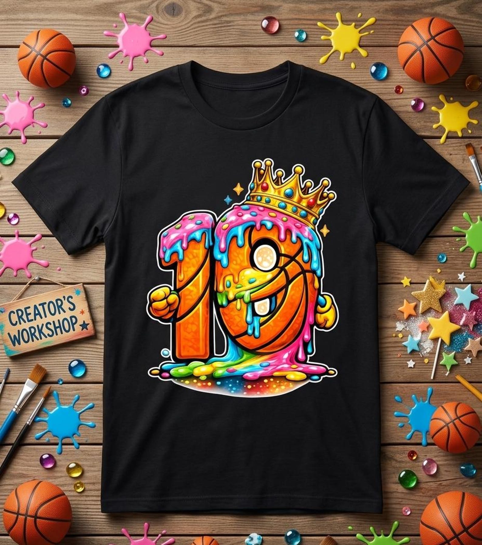 Basketball 10 Year Old Ice Cream Drip Youth 10th Birthday Boy Shirt 2XL