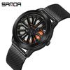 Sanda Men's Creative Wheel Quartz Watch - Trendy Rotating Waterproof Wristwatch