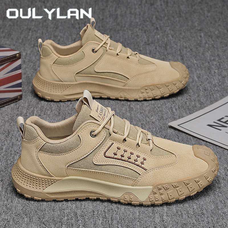 Oulylan Summer Sneakers For Men Casual Thick Soled Runshoes Outdoor Lace Up Sports Footwear Fashion Pure Color Hiking Shoes