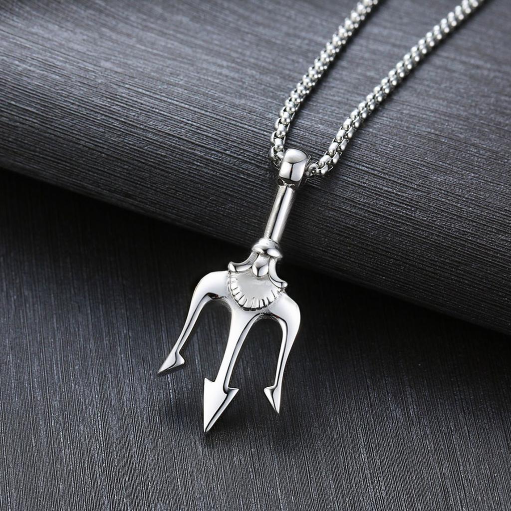Vnox Men's Rock Punk Trident Pendant Necklace, Stainless Steel 60cm Length Box Chain, Hip Hop Metal Jewelry Accessory