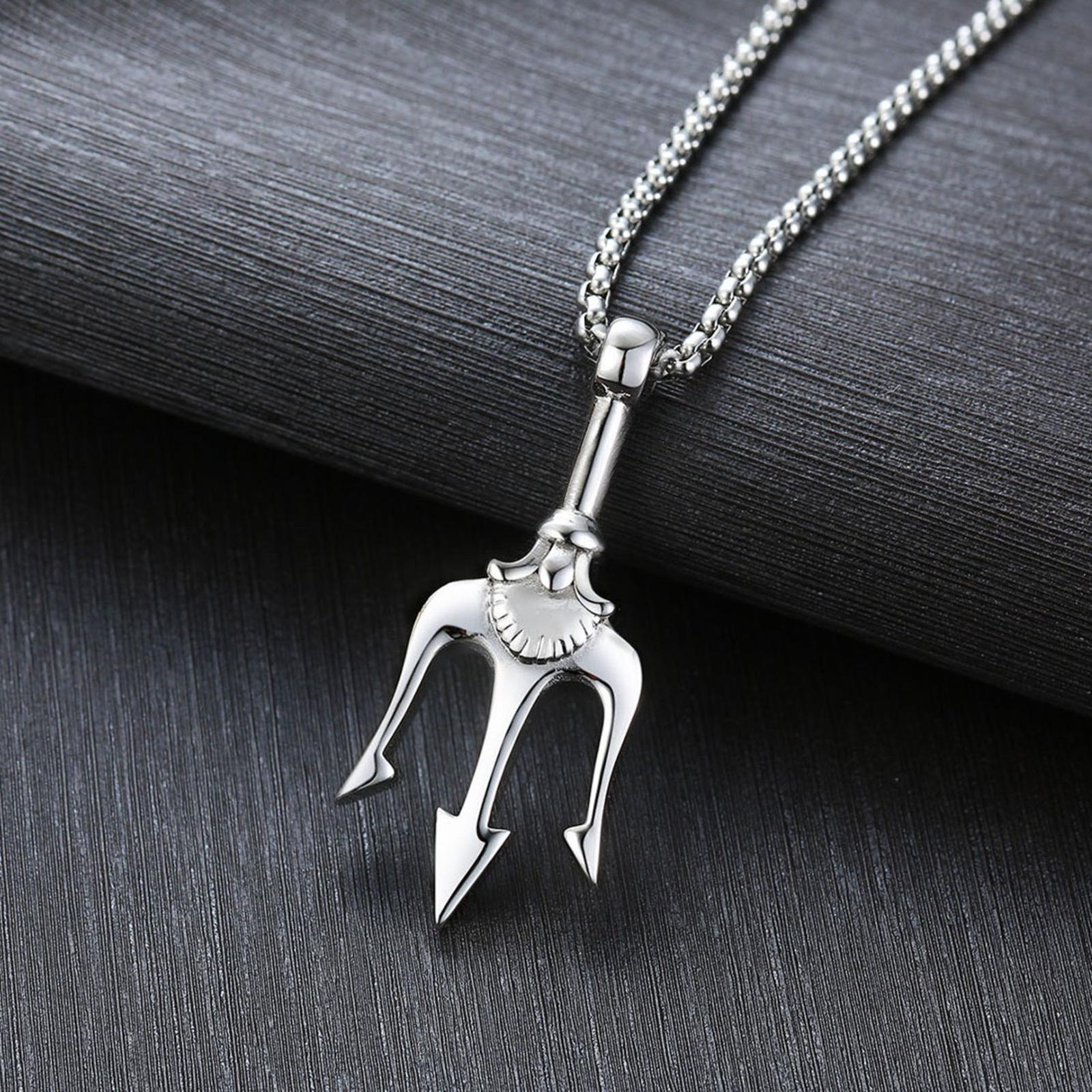 

Vnox Men s Rock Punk Trident Pendant Necklace, Stainless Steel 60cm Length Box Chain, Hip Hop Metal Jewelry Accessory серебряный