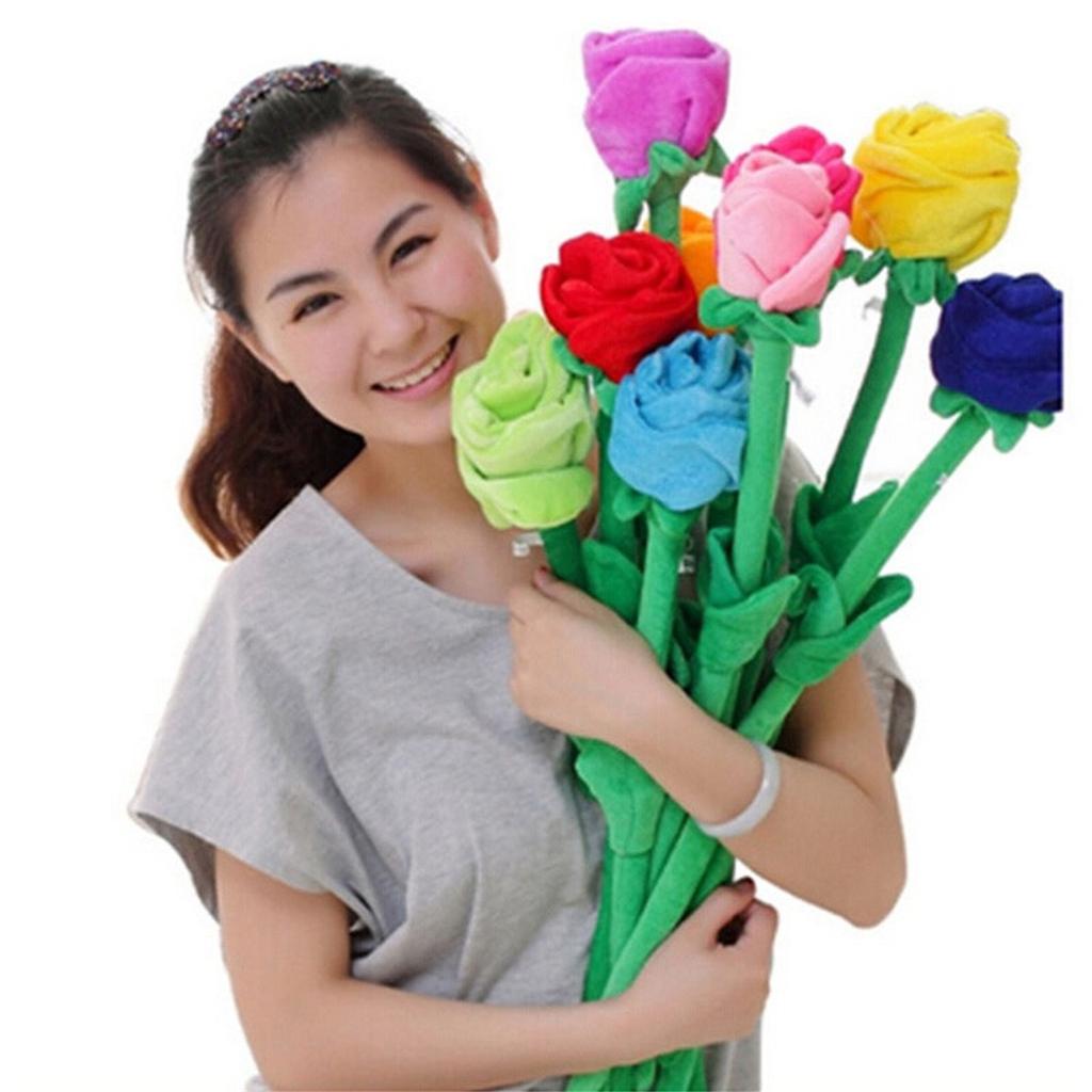 Simulation Plush Rose Assorted Colors Rose Long Flexible Stem for Decoration